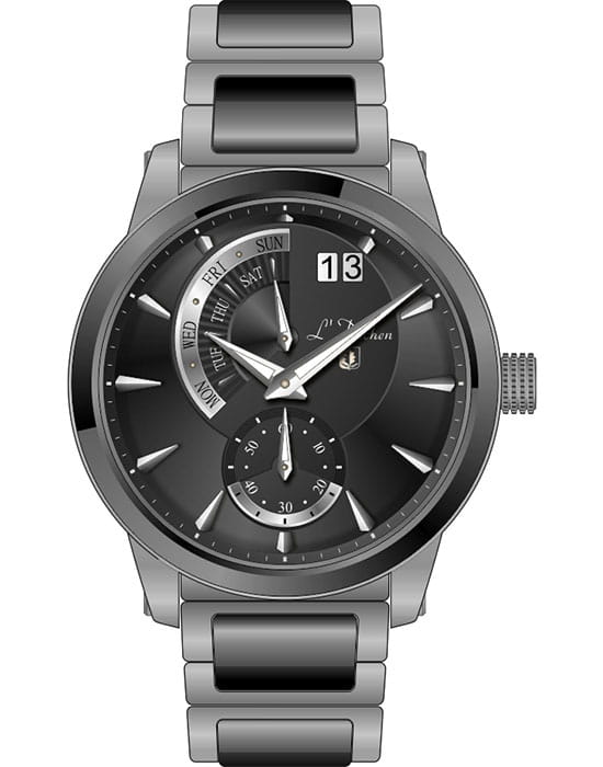 L'Duchen LDuchen D 237.10.30  D 237.10.30 кварцевые мужские часы черный циферблат, браслет сталь + керамические вставки — вид спереди